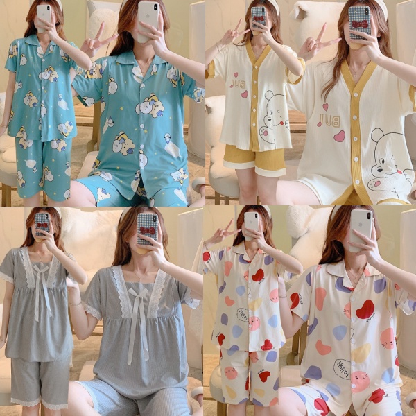 Bộ đồ bầu và sau sinh cho con bú ti ẢNH THẬT - Đồ bộ bầu lửng - Quần áo ngủ bà bầu mặc nhà thời trang mùa hè chất đẹp
