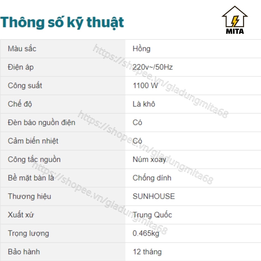 Bàn là khô SUNHOUSE SHD1072 - Bàn là Sunhouse - Bàn ủi - MITA