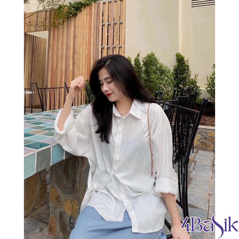 Áo sơ mi nữ lụa hàn form rộng kiểu buộc nơ eo dài tay màu trắng xanh be trơn xu hướng hàn quốc vintage 2022 - SM12