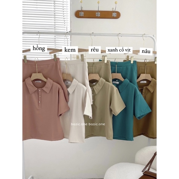 Set áo polo kèm chân váy chữ A nhiều màu Bazic one