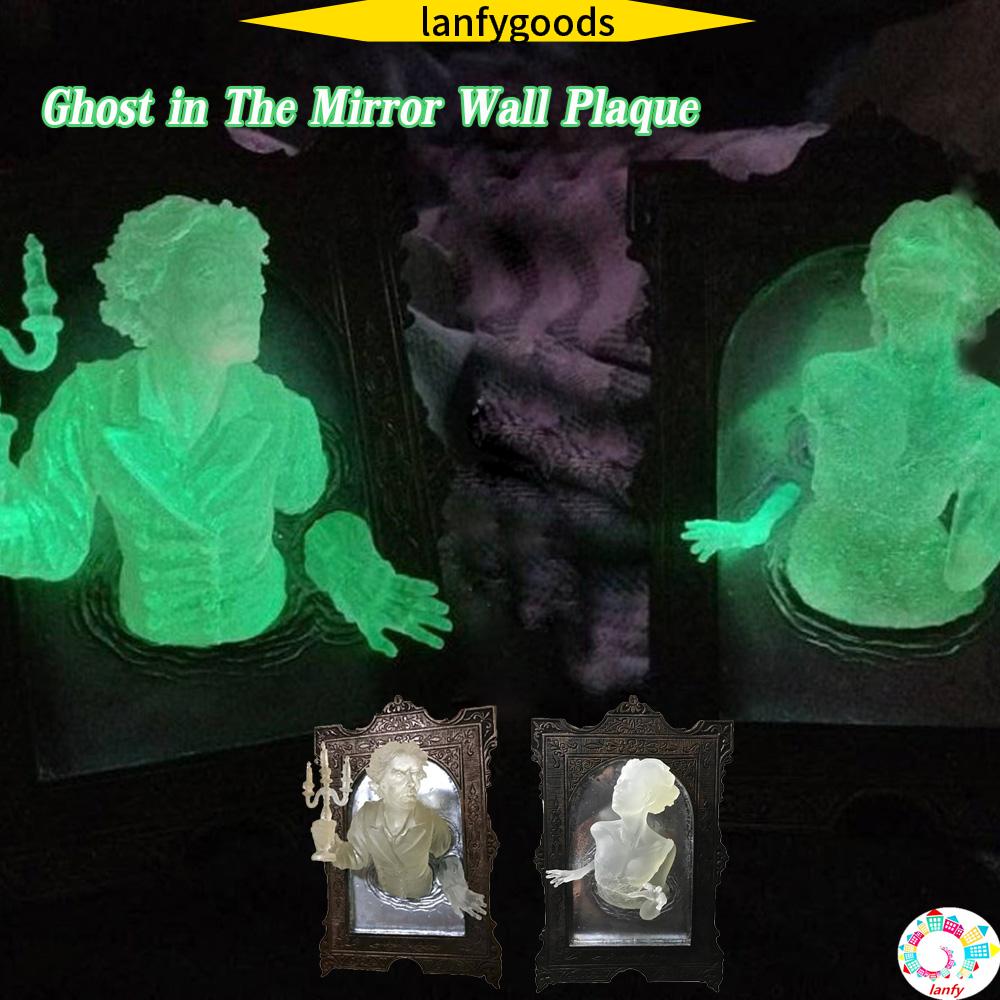 LANFY Wall Art  Decor Glowing in The Dark Figurine Spooky Wall Sculptures Ghost in The Mirror Wall Plaque Ghost Mirror Statue Creative Wall Hanger Ornatmate Home 3D