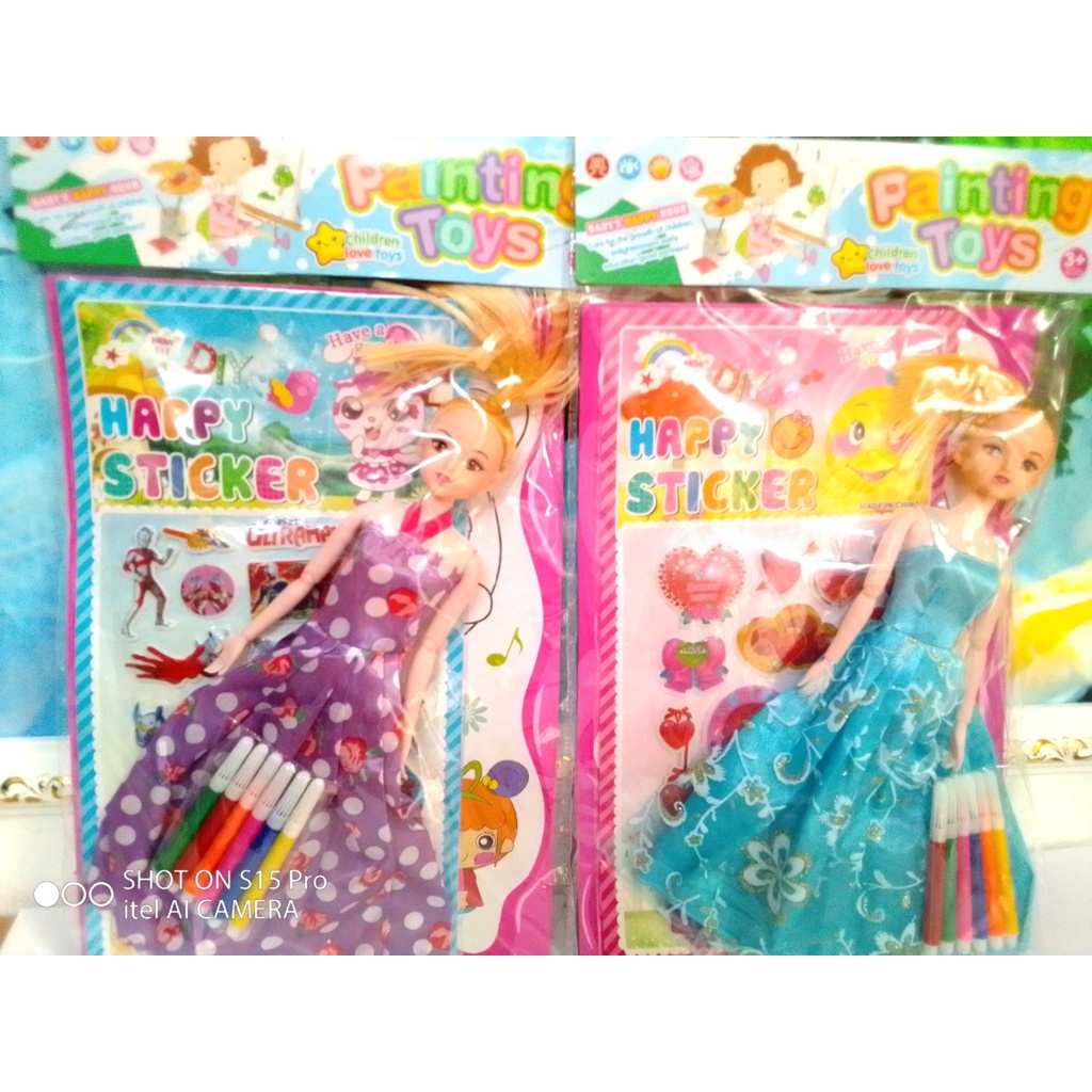 Búp bê barbie thời trang - Tặng Sticker dán nổi và 6 màu tô tranh