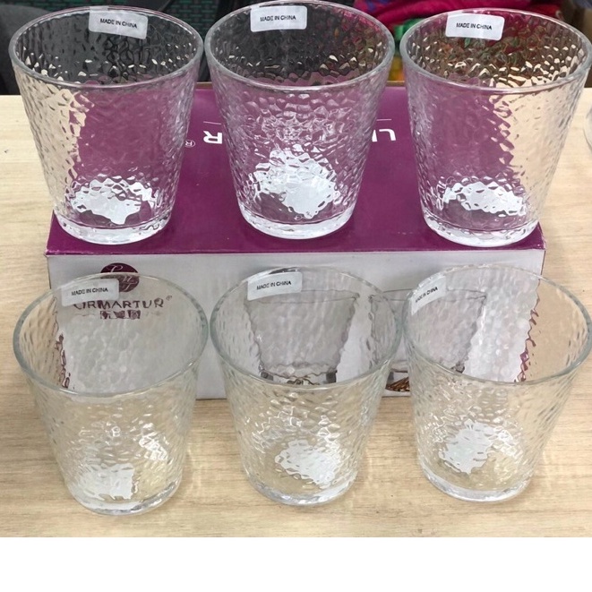 Set 6 ly thuỷ tinh chịu nhiệt, cốc thuỷ tinh hoạ tiết vân nhám dáng loe