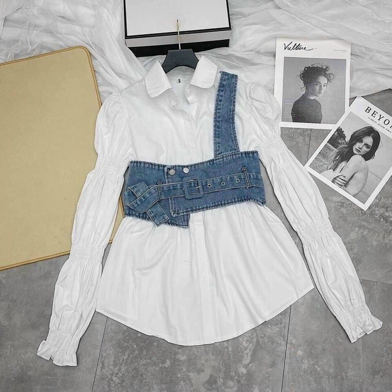 ẢNH THẬT TRẢI SÀN - ĐẦM SƠ MI MIX YẾM JEAN