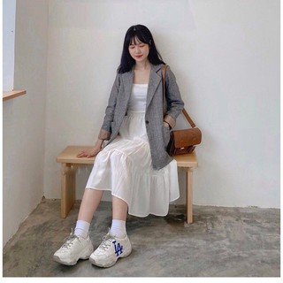 Blazer kẻ caro 2 màu ghi-nâu