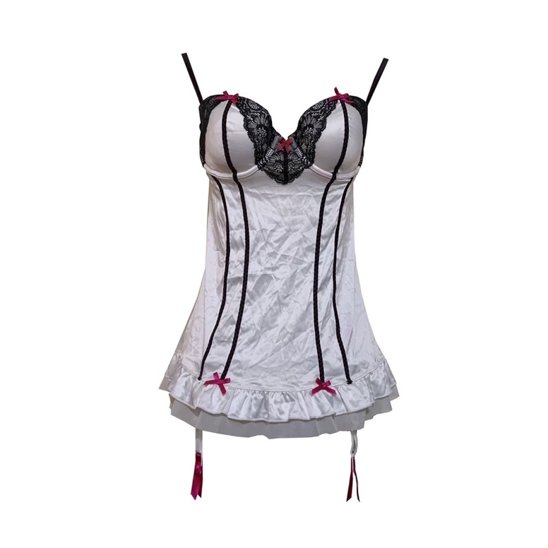 SET Váy Ngủ LA SENZA Cup Nâng Ngực Phối Ren Quyến Rũ Hàng Xuất Xịn Ren Trắng Kèm 2 Quần Size M