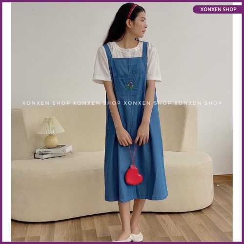 Váy suông 2 dây chất jean nhẹ mềm mịn dễ thương thêu hoa free size XONXEN TAM KỲ 269 HÙNG VƯƠNG mã 2293