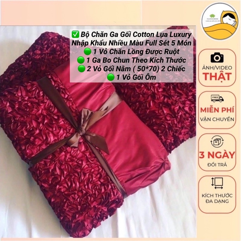 ( Ảnh Thật) Bộ Chăn Ga Gối Cưới Cotton Lụa Luxury Cao Cấp( nhắn tin chọn mẫu)a