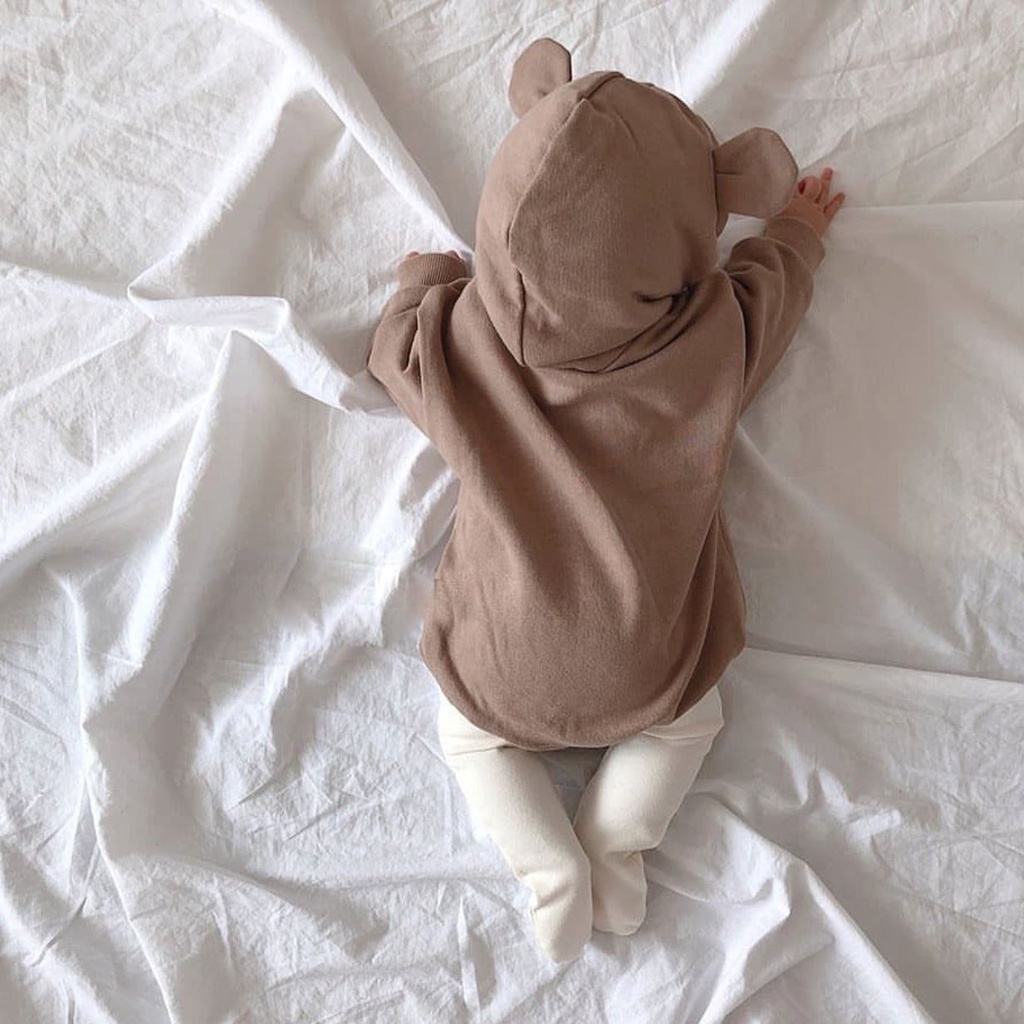 Bộ áo liền quần tay dài có nón trùm đầu dành cho em bé sơ sinh thời trang mùa xuân thu