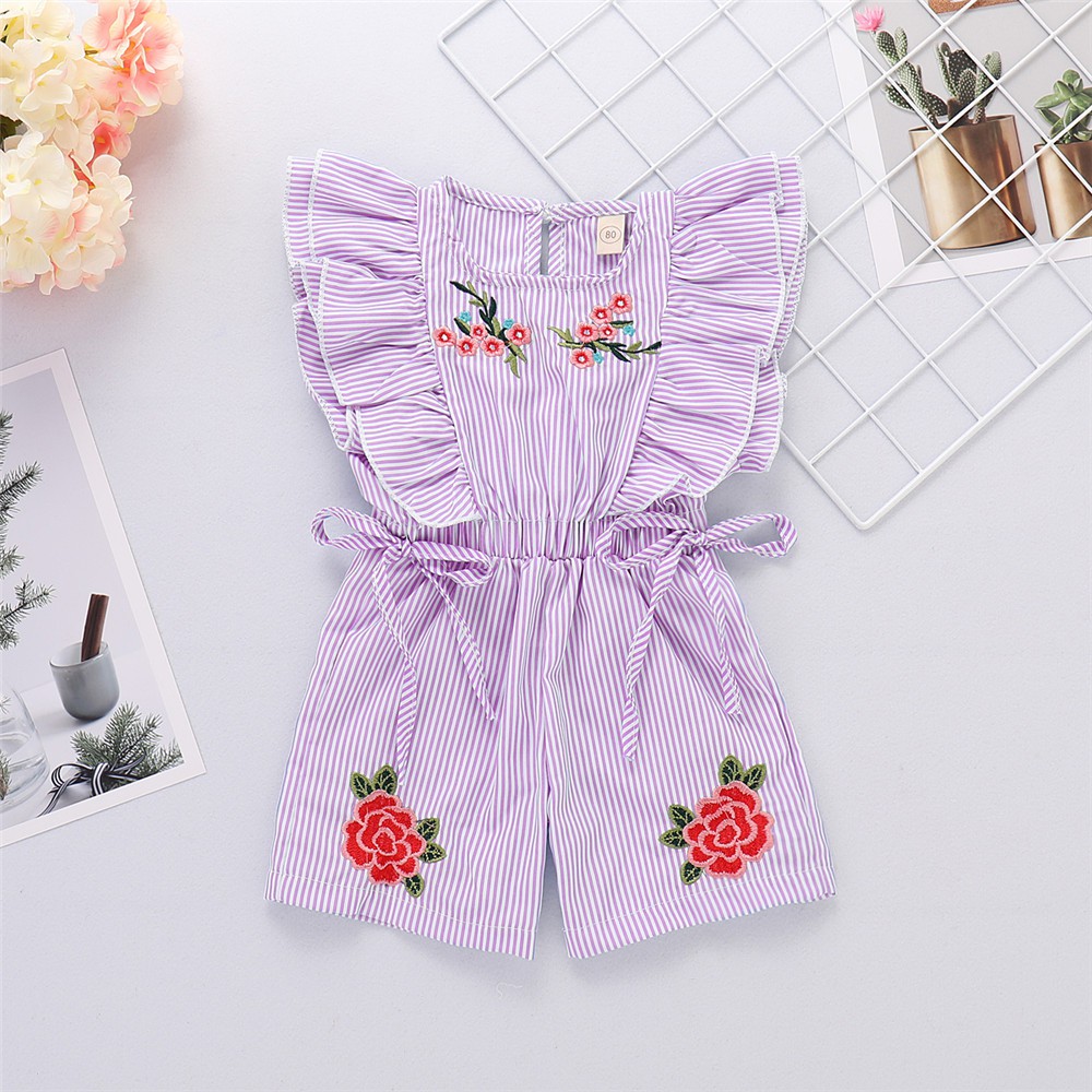 Jumpsuit Mikrdoo thêu hình hoa phối dây buộc thời trang xinh xắn cho bé gái