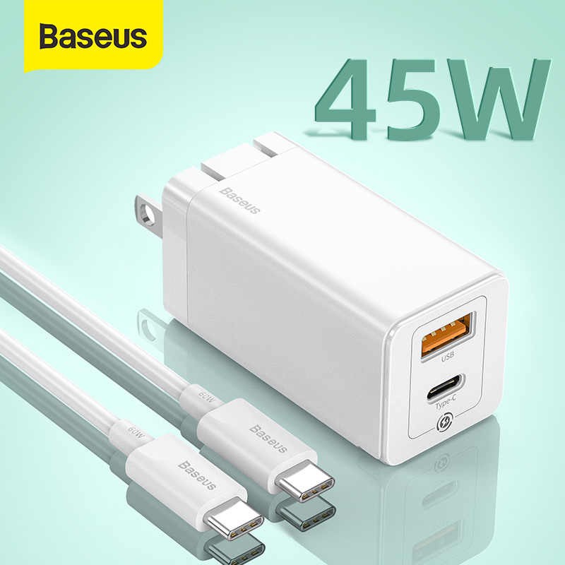 Bộ sạc nhanh thế hệ mới Baseus GaN 45W Mini Travel Quick Charger kèm cáp type C - C cho Smartphone / Tablet / Laptop