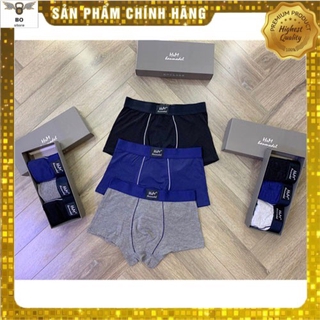 Hộp 3 quần lót nam boxer , quần sịp đùi nam cao cấp cotton co gian 4 chiều hm0002