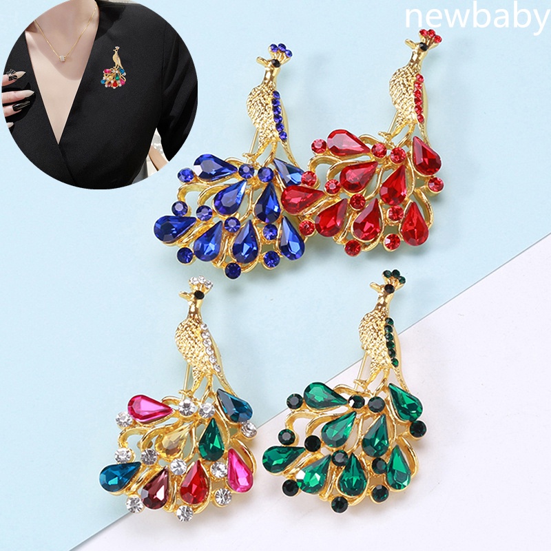 Ghim Cài Áo Hình Chim Công Đính Đá Lấp Lánh Phong Cách Retro