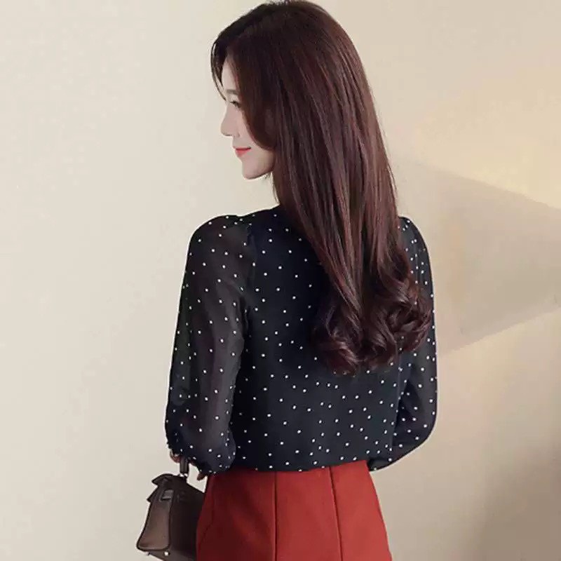 Áo sơ mi nữ công sở thiết kế dài tay chấm bi nhẹ nhàng, chuẩn hàn, chất mềm mát có size to bigsize | BigBuy360 - bigbuy360.vn
