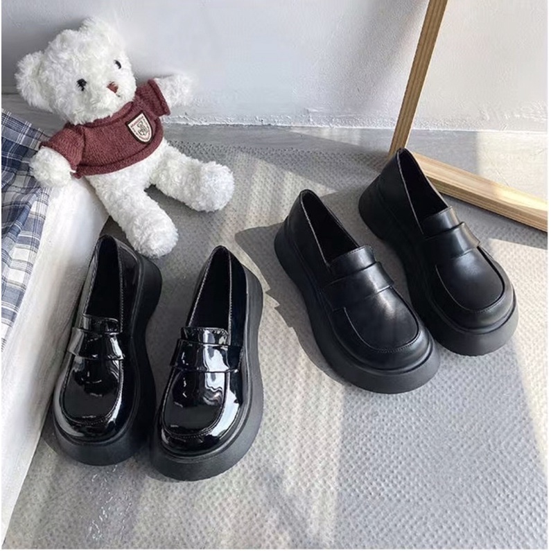 Giày oxford da trơn mũi tròn đế dày bánh mì phong cách Anh