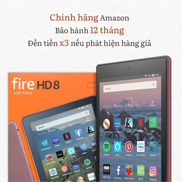 Máy tính bảng Fire HD 8 (bản mới nhất của Amazon năm 2020) Đen/Trắng/Xanh/Mận - Hãng sẵ