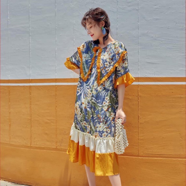 ORDER - ĐẦM HOA SUÔNG CỔ XẾP VIỀN BÈO ( Ảnh thật ở cuối )