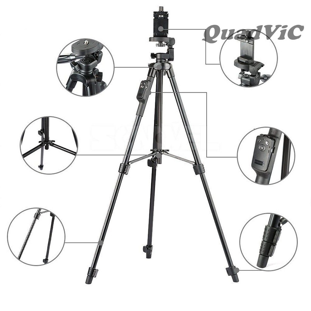 Combo Chân Máy Dùng Cho Điện Thoại Tripod Yunteng VCT-5208 + Đầu kẹp + Remote + Cáp + Túi đựng