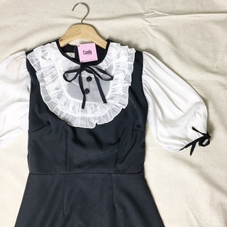 Đầm ngắn phối voan bèo cột nơ (S/M/L)