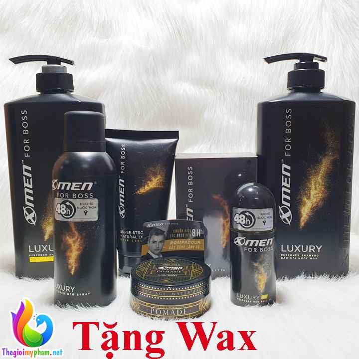 Combo XMen For Boss Luxury: Dầu Gội 650g+Sữa Tắm 650g+Xịt Khử Mùi 150ml+Nước Hoa 49ml+Lăn 50ml+Gel 150g
