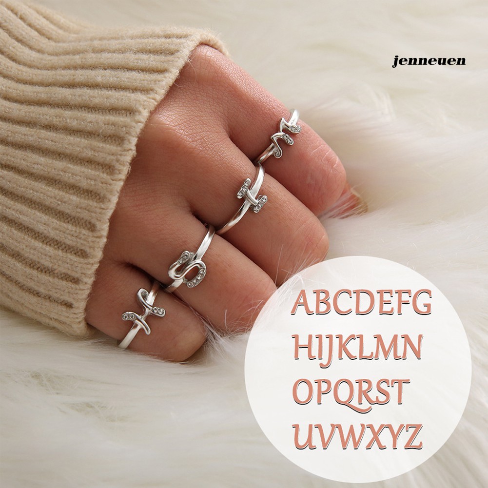 Nhẫn Hở Mạ Vàng / Bạc Hình Chữ Cái Đính Đá Cho Nữ