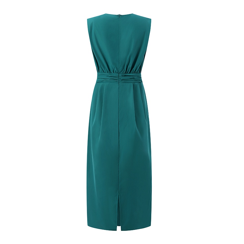 Đầm midi Zanzea không tay cổ tròn màu trơn có khóa kéo sau lưng thanh lịch dành cho nữ