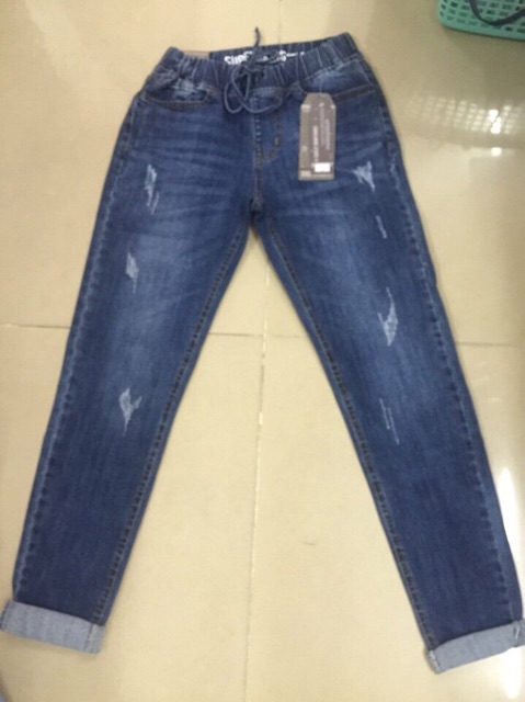 Quần jeans lưng thun xước nhẹ