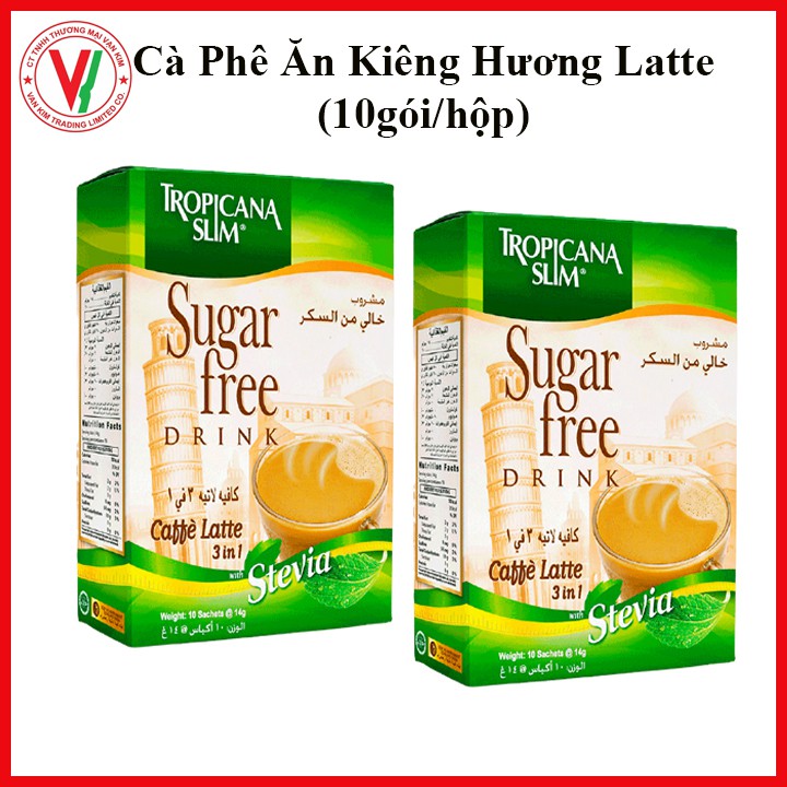 Combo 2 Hộp Cà phê ăn kiêng không đường chiết xuất từ lá cỏ ngọt Tropicana Slim Latte 140g (10 x 14g)