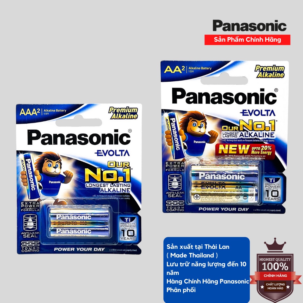 Vỉ 2 Viên Pin Panasonic AA/AAA 1,5V Evolta LEO Vua Năng Lượng