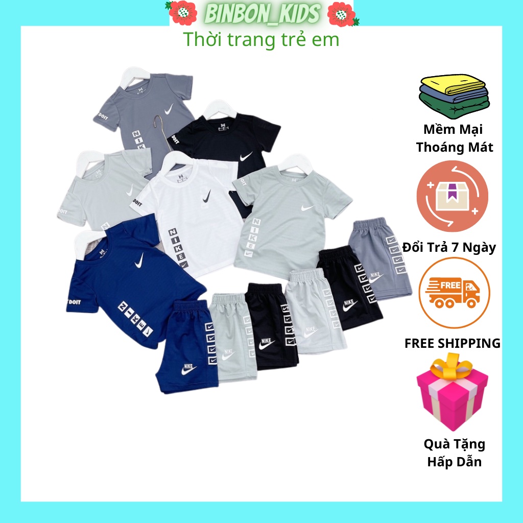 Bộ thể thao bé trai BINBON KIDS, Đồ bộ bé trai cộc tay chất Thun Cotton cực mát cho bé QATEA33 từ 6-28kg