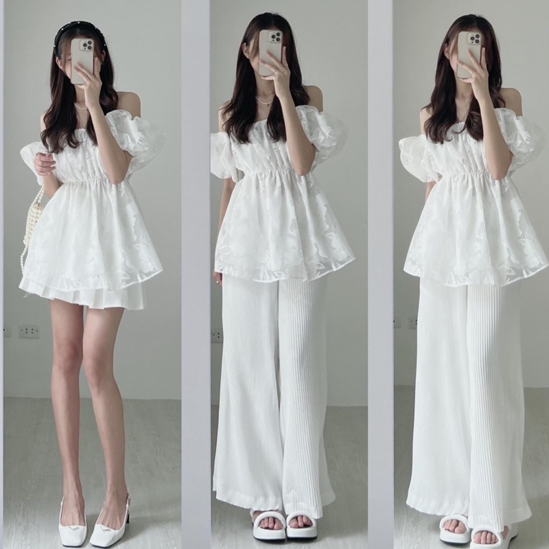 [Ảnh thật/Video] ÁO TRỄ VAI Laika HOA CHÌM Chiết eo tiểu thư