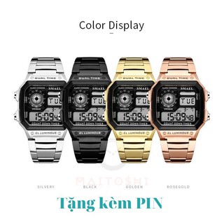 Đồng hồ nam thể thao SMAEL Dây kim loại Nam Tính Mặt Số Điện Tử Sang Trọng Tặng kèm Đồng Hồ LED