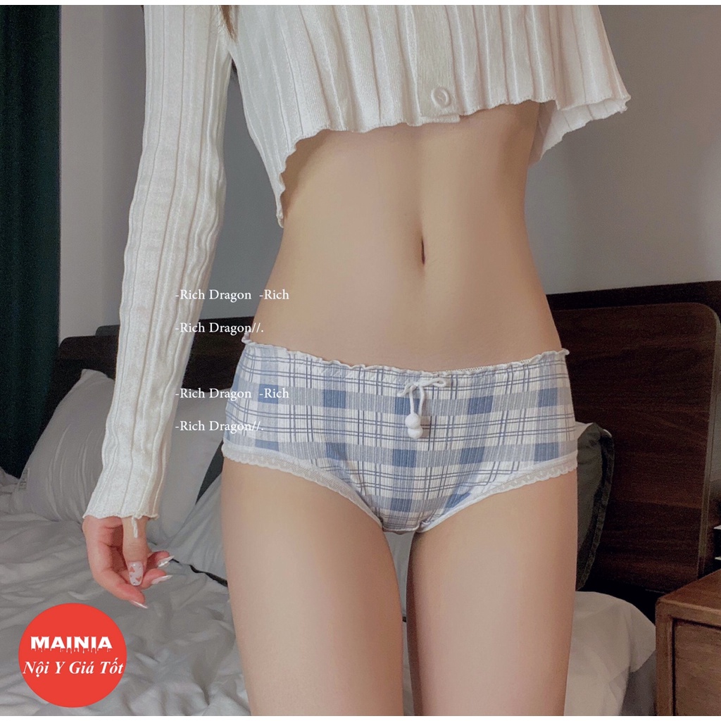 Quần Lót Nữ Cotton Phối Nơ Cục Bông Hoạ Tiết Sọc Xanh Xinh Xắn Dễ Thương Chíp Nữ Cotton Cao Cấp Mainia Shop
