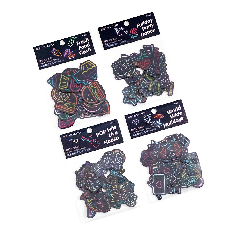 Set 40 Tấm Hình Dán MOHAMM Màu Neon Lấp Lánh