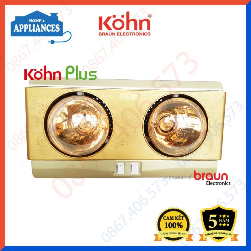 Đèn sưởi nhà tắm 2 bóng KOHN PLUS KP02G Hàng chính hãng bảo hành 5 năm