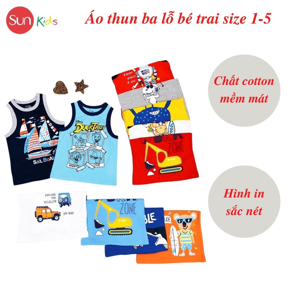 Áo thun bé trai, áo ba lỗ bé trai chất cotton, nhiều màu, Size 1 - 5 tuổi - SUNKIDS