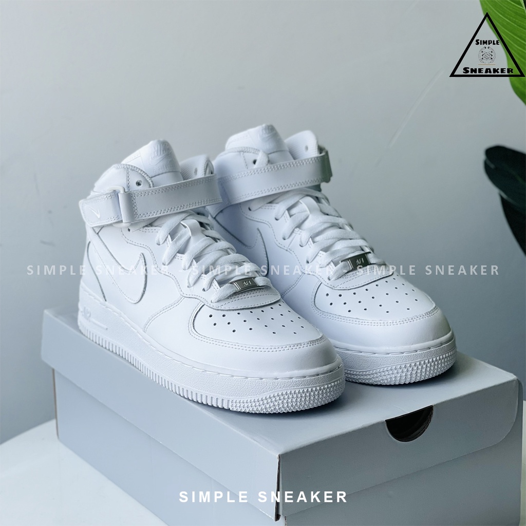 Giày Nike Air Force 1 Mid Hàng Chính Hãng Giày Thể Thao Nike Air Force 1 Mid Allwhite - AF1 Nam Nữ - Simple Sneaker