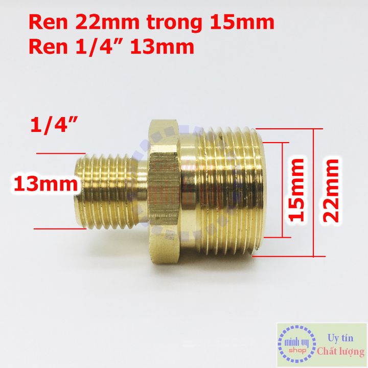 Khớp chuyển ren ngoài 22mm trong 15 sang ren ngoài 13mm  - N13N22-15