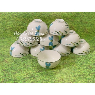 Combo bát cơm gốm sứ Bát Tràng cao cấp không chì men kem vẽ hoạ tiết trúc chuồn