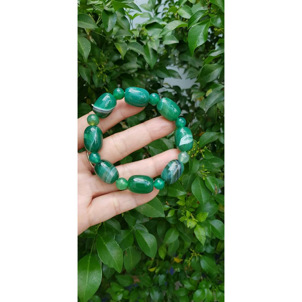 🌱🌺🌱Vòng tay nữ mã màu xanh cánh sen đậm phối kiểu hạt lu thống hạt tròn size hạt lu 13mm rẻ xinh đẹp có 299k / 1 chiếc ạ
