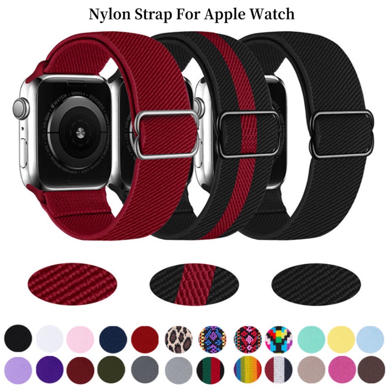Dây Đeo Nylon Co Giãn 44mm 40mm 45mm 41mm 42mm 38mm Tùy Chỉnh Cho iWatch Series 7 6 SE 5 4 3