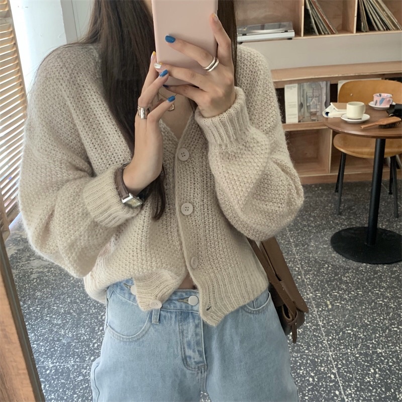 Áo len cardigan nữ dáng ngắn áo len trơ basic