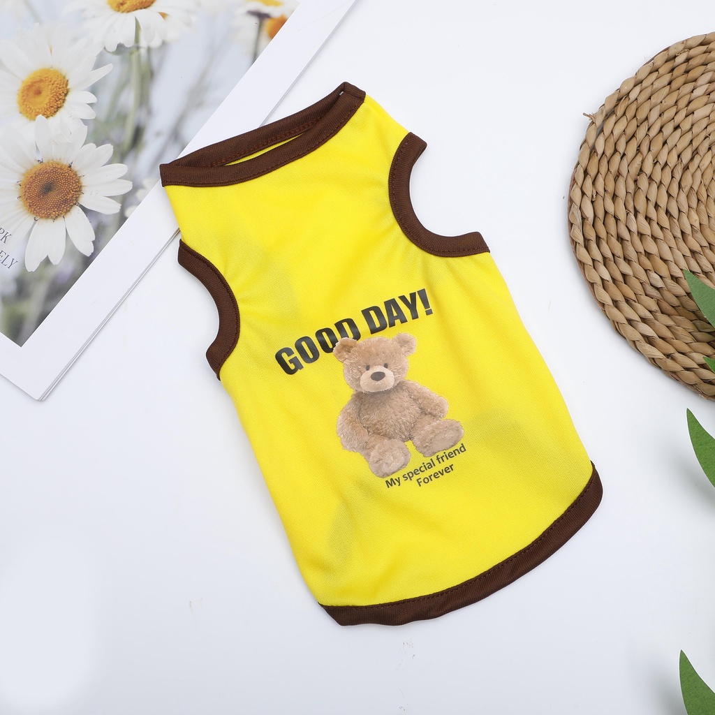 Áo Thun Cotton In Hình Gấu Hoạt Hình Dễ Thương Cho Thú Cưng Size Nhỏ/Vừa Tzu XS-XXL