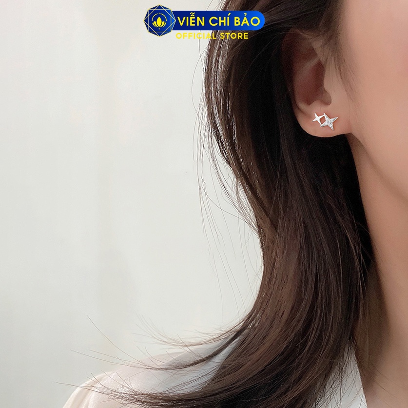 Bông tai bạc nữ xiên chéo đính đá lấp lánh chất liệu 925 thời trang phụ kiện trang sức nữ Viễn Chí Bảo B400433x