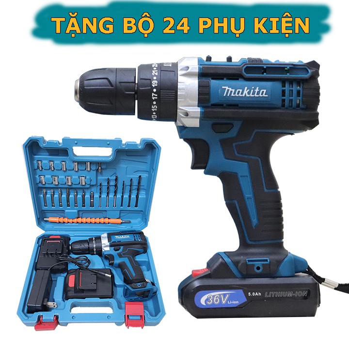 Tặng Phụ Kiện - Máy Khoan Pin Cầm Tay Maktia 36V Có Búa - 3 Chức Năng - Khoan Tường, Bắn Vít - Hàng Chất Lượng Cao