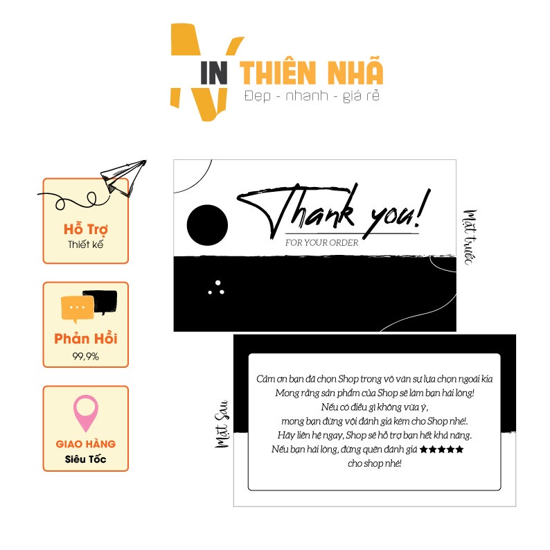Card Cám Ơn, Card Thank You, Thiệp Cám Ơn - Size 9x5,4cm - Giấy dày C300 Cán Màng Mờ