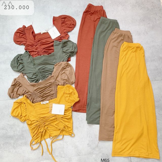 Set áo nhún + quần ống rộng thun