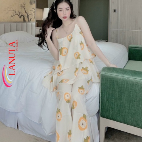 Đồ ngủ sexy nữ 2 dây quần dài pijama lụa cute mặc nhà dễ thương chất liệu mango cao cấp LANUTA DT