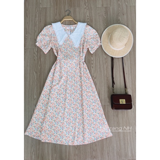 Váy hoa nhí cổ sen viền bèo dây thắt eo siêu tôn dáng VKE1978 Ulzzang style🌸 Hàng Quảng Châu