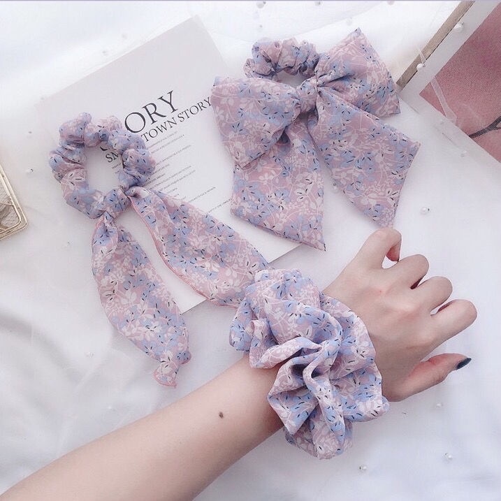 Dây cột tóc ruy băng thắt nơ màu tím thời trang cho nữ
